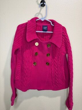 GAP Size 8 Bright Pink Cable-Knit Double-Breasted Cardigan Sweater